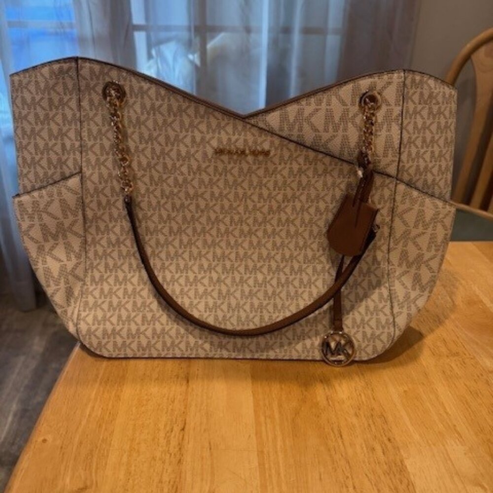 NEW Michael Kors Jet Set Travel Large Chain Shoulder Tote Signature MK Bag